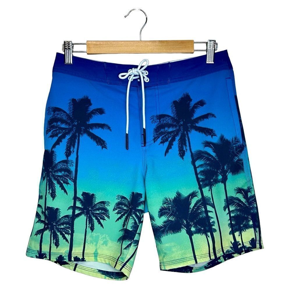 HOLLISTER Unlined Palm Tree Ombré Swim Trunks Men’s Size XS